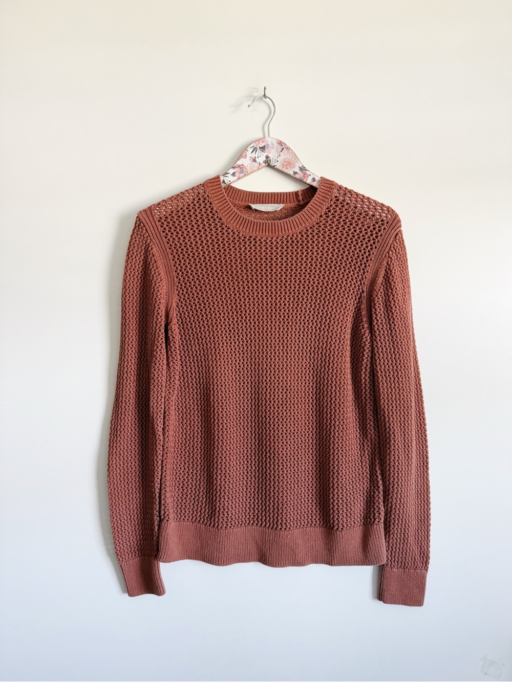 EVERLANE Open Knit Long-Sleeve Crew Elevated Cotton Rust Orange Small Women’s